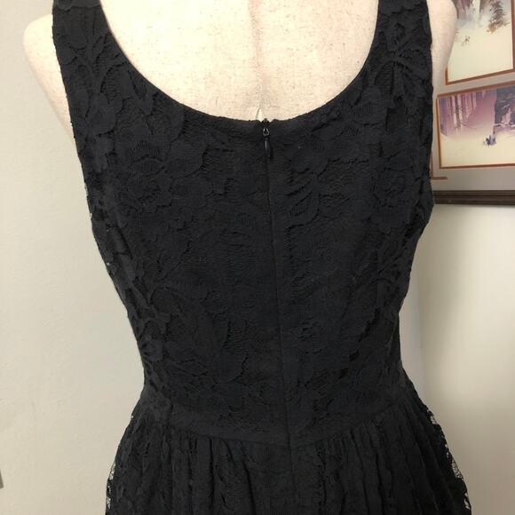 Aqua Black Lace Fit Flare Mini Dress Lined Made USA L Whimsigoth Holiday Party - Picture 5 of 8